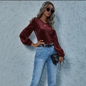 2/$25 Ribbed Velvet Long Sleeve Top Medium         c
